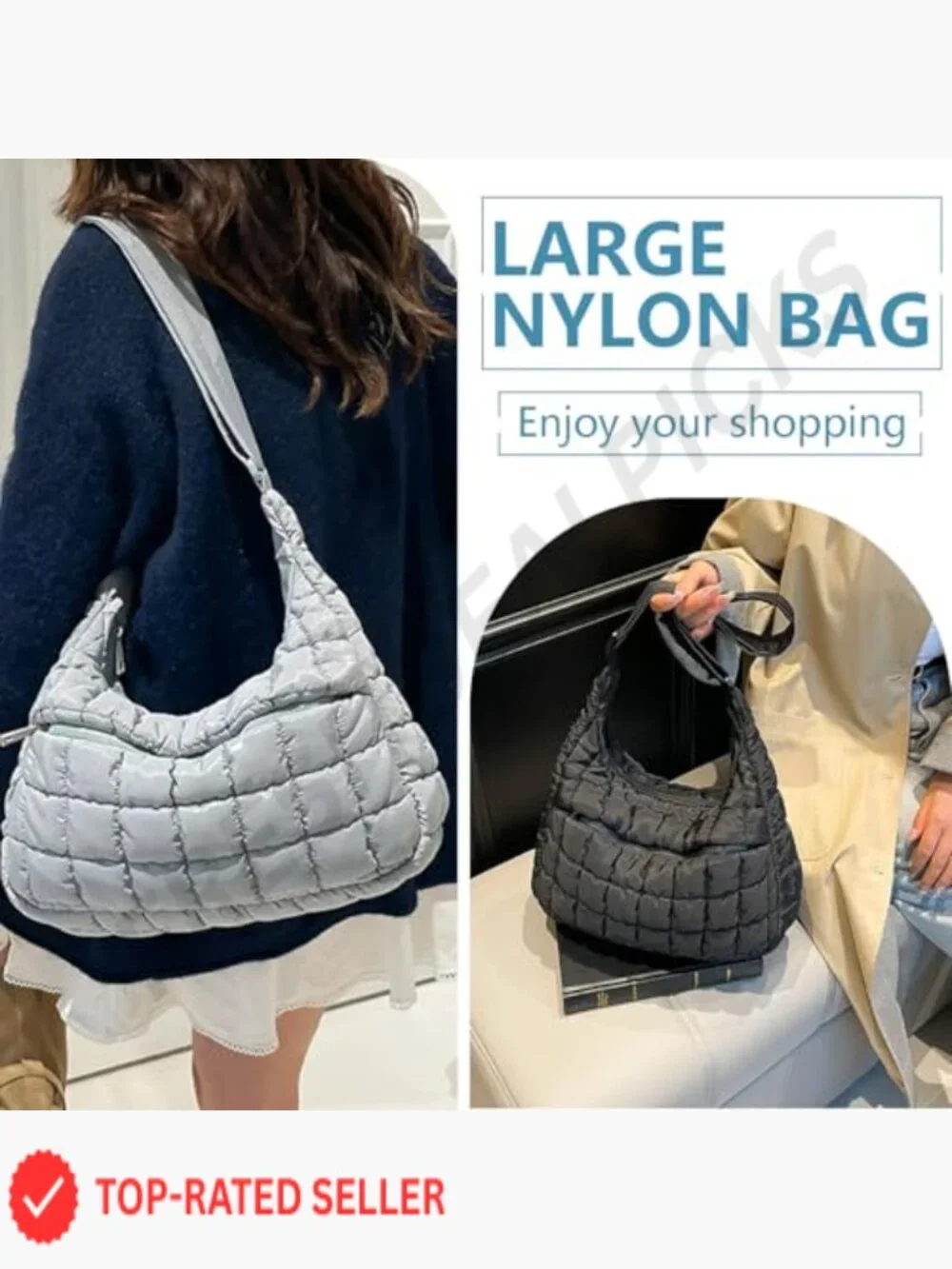 Lightweight Quilted Puffy Crossbody Hobo Bag with Zippered Pockets